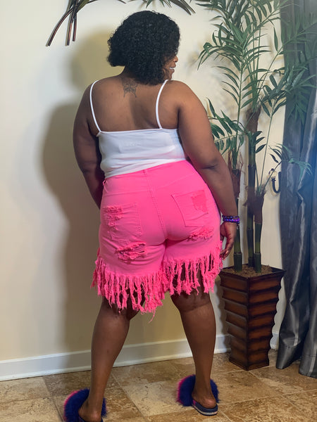 Fringe Shorts-Pink