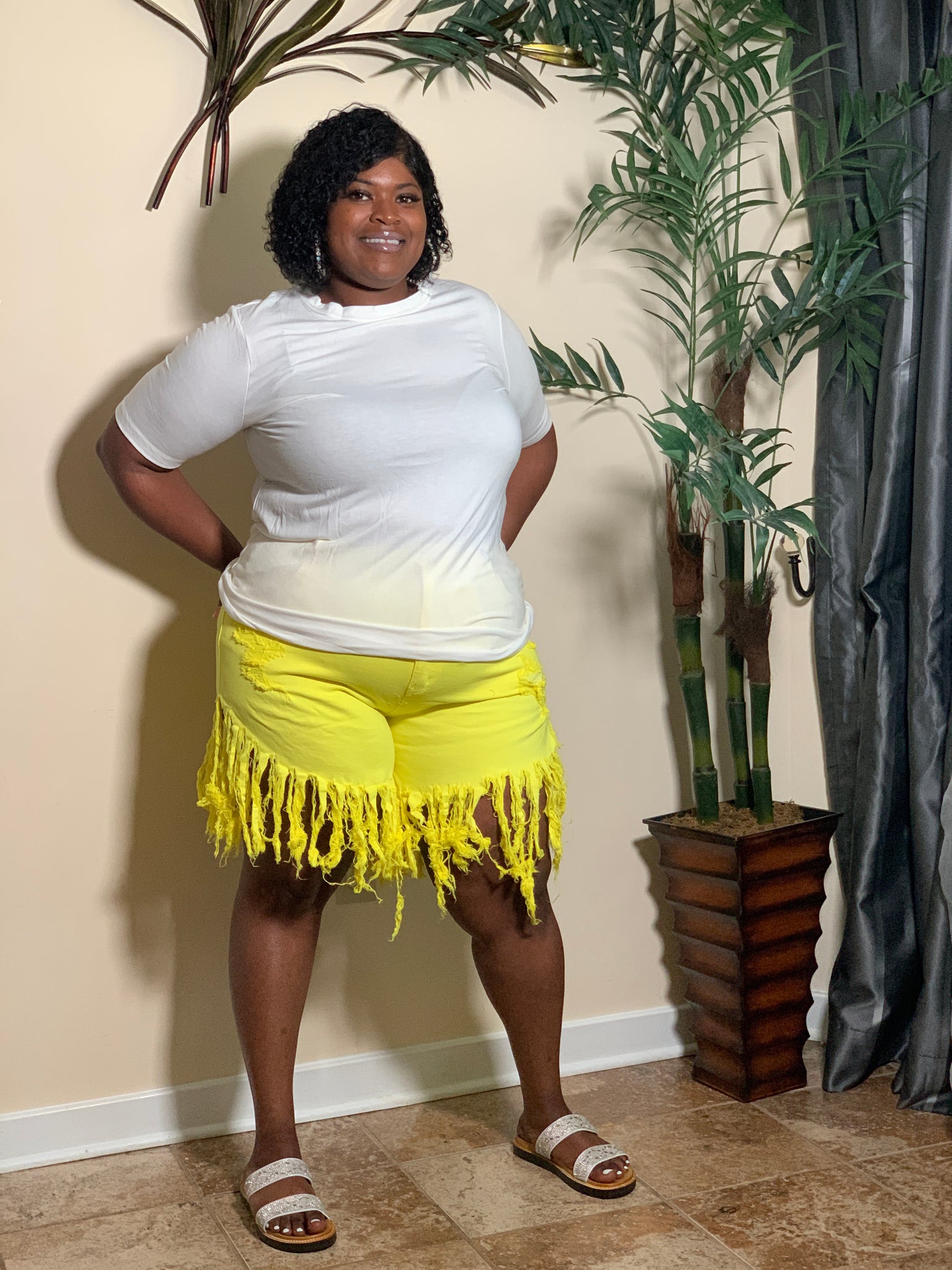 Fringe Shorts-Yellow (2X-3X)