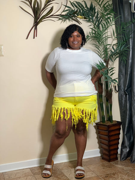 Fringe Shorts-Yellow (2X-3X)